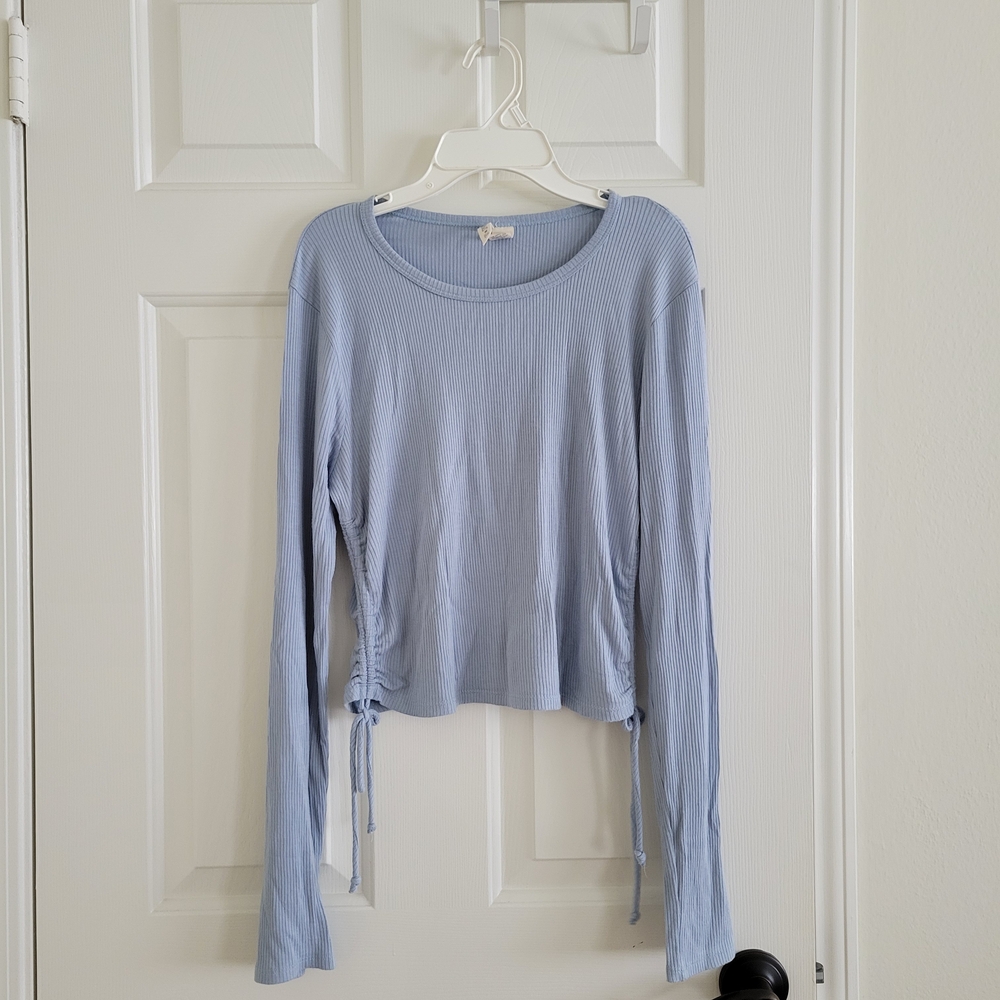 Sky and Sparrow Light Blue Ruched Long Sleeve